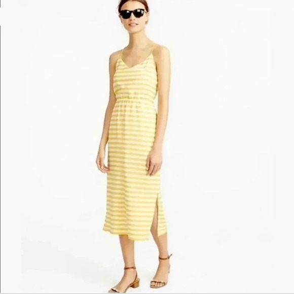J. Crew Silk Blouson Dress in sunflower yellow and ivory stripe. - Picture 2 of 9